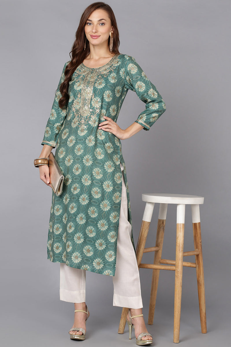 Green Silk Blend Straight Kurtas VCK9172