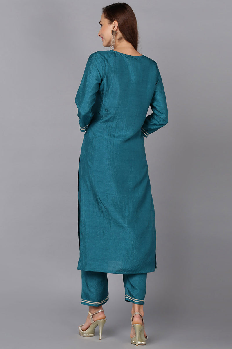 Teal Silk Blend Straight Kurtas VCK9173