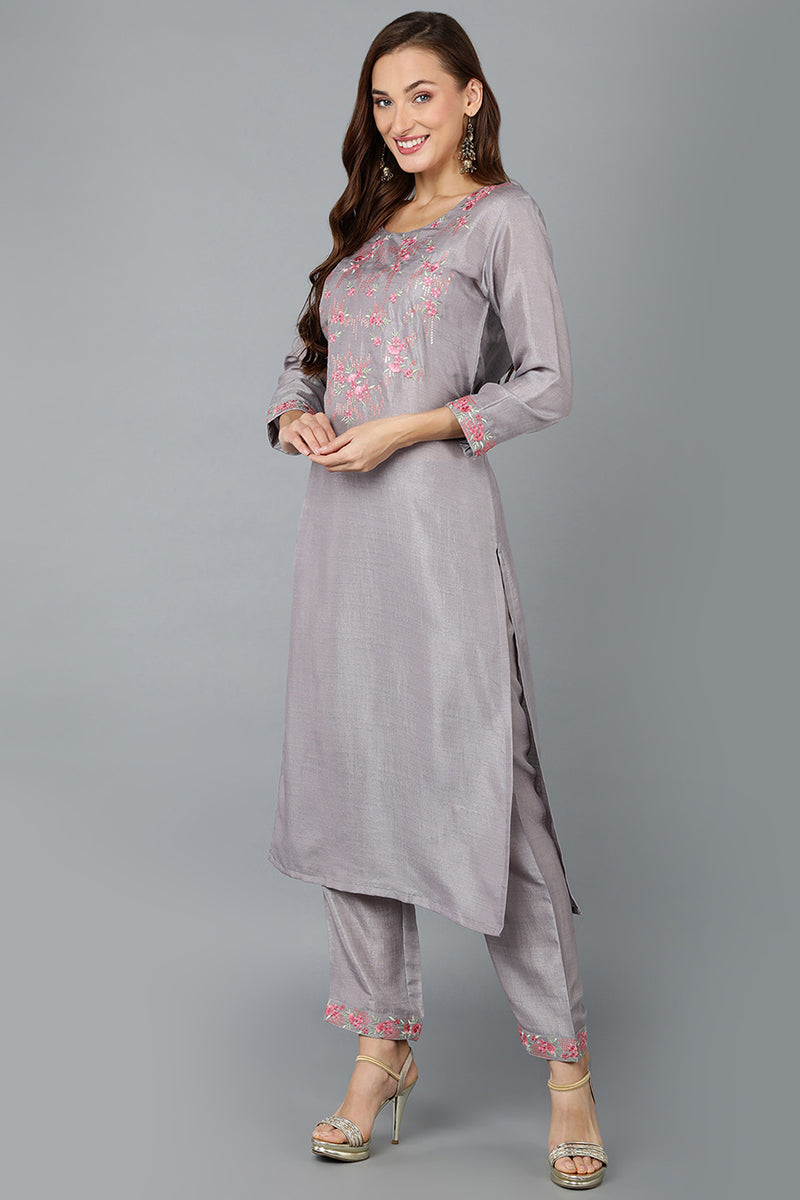 Grey Silk Blend Straight Kurta VCK9193