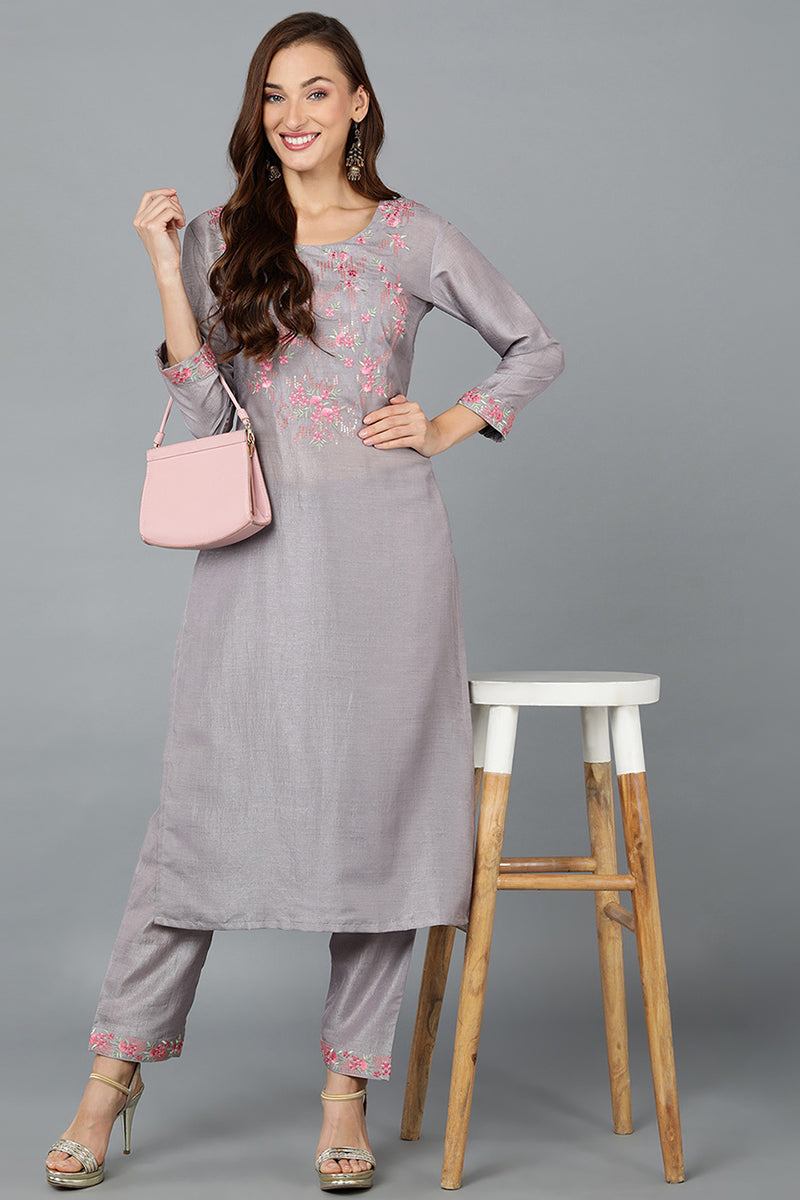 Grey Silk Blend Straight Kurta VCK9193