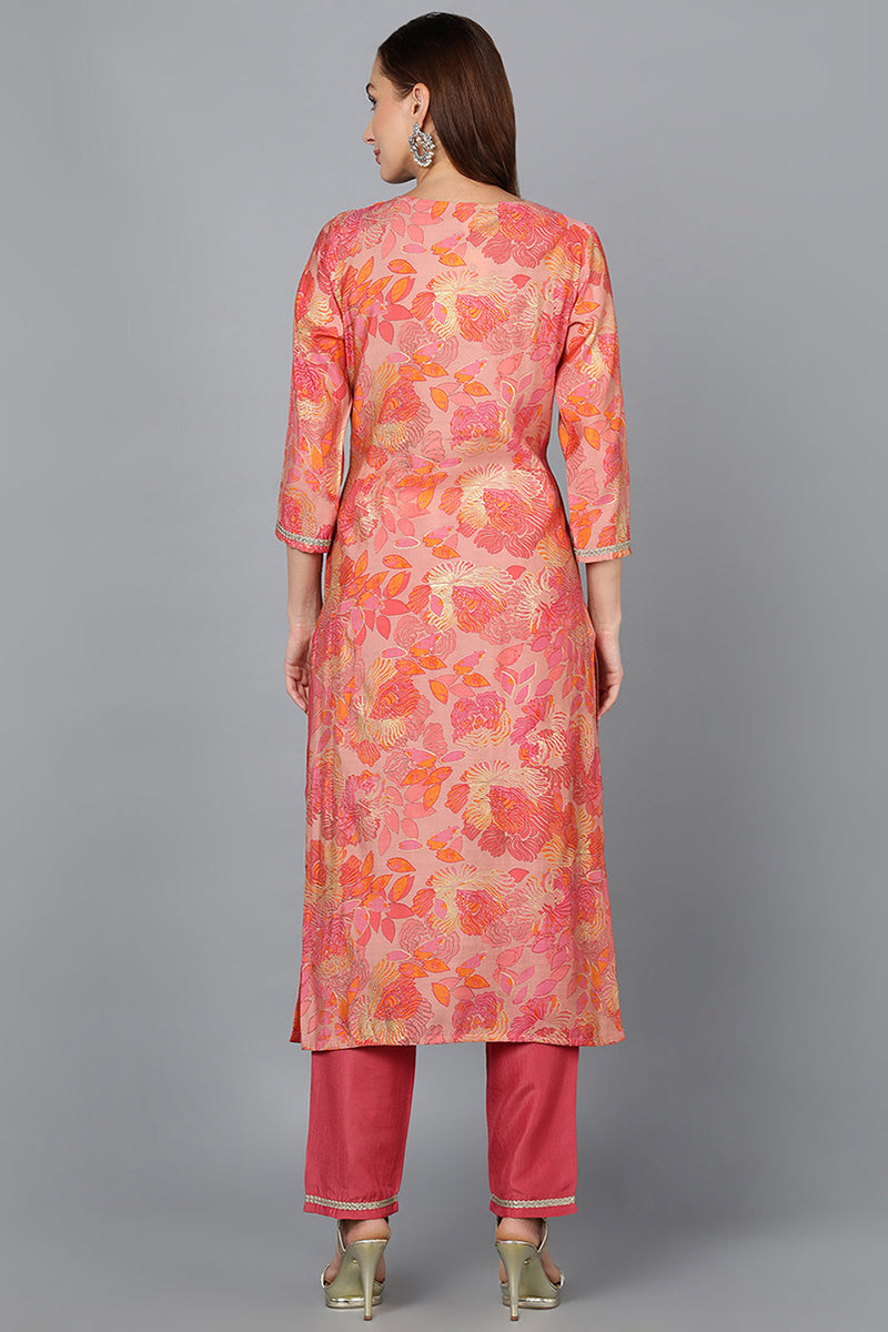 Peach Silk Blend Straight Kurtas VCK9196