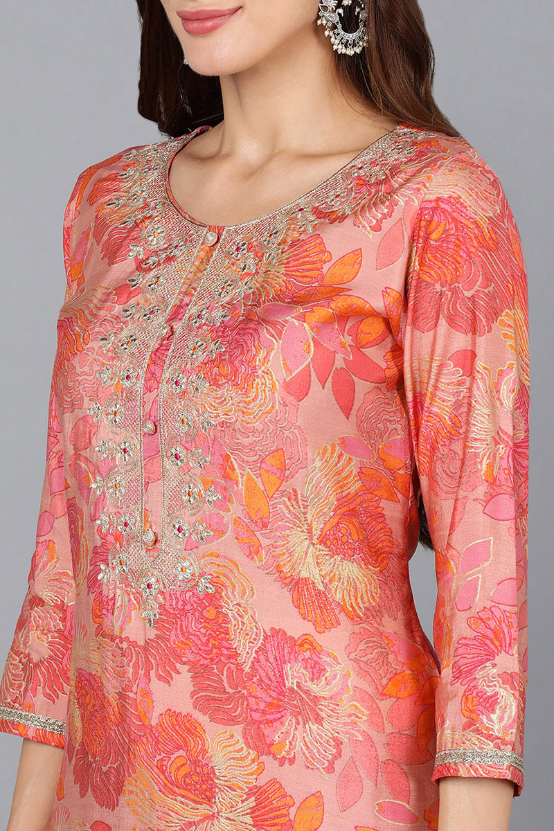 Peach Silk Blend Straight Kurtas VCK9196