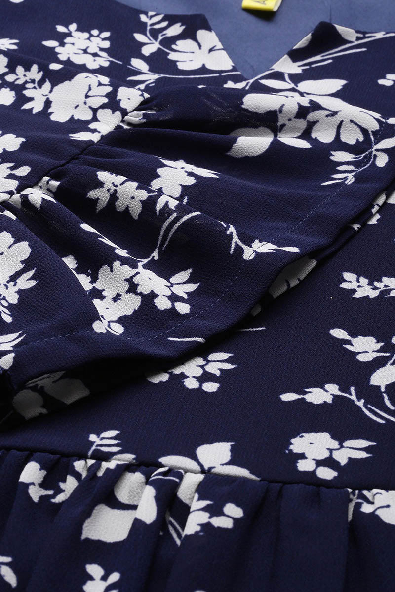 Ahika Women Polychiffon Navy Blue Floral Chiffon Dress