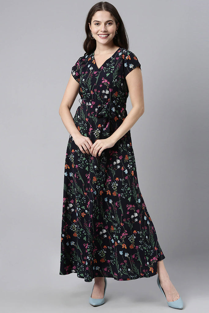 Buy U&F Blue & Pink Floral Printed Maxi Dress - Dresses for Women 11099560  | Myntra