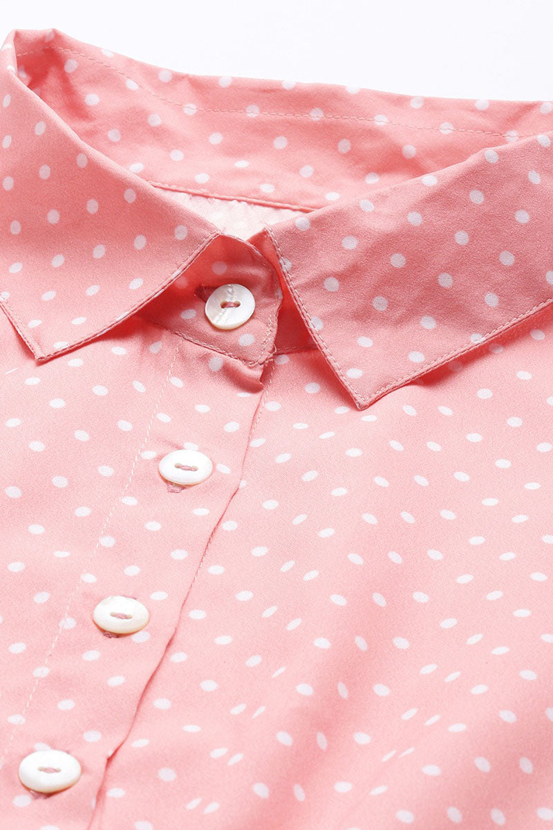 AHIKA Pink Crepe Polka Dot Mini Dress