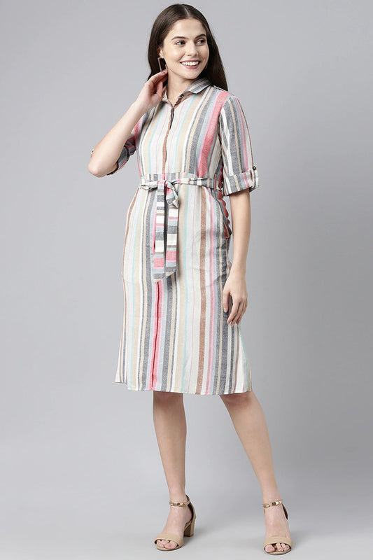 AHIKA Multi Striped Georgette Shirt Dress