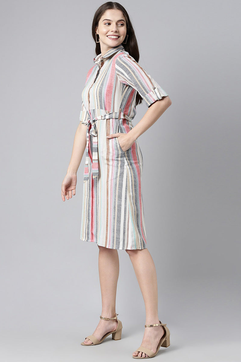 AHIKA Multi Striped Georgette Shirt Dress