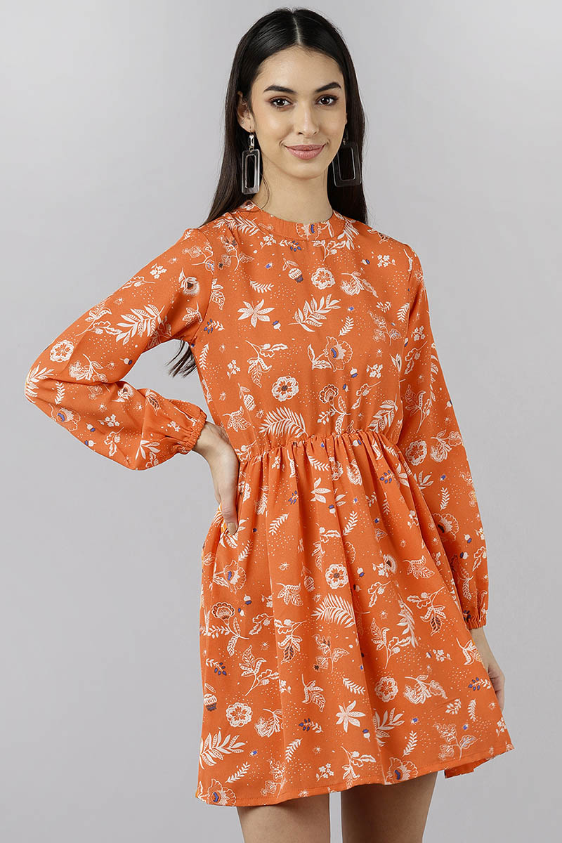 Ahika Women Orange Floral Printed Dress