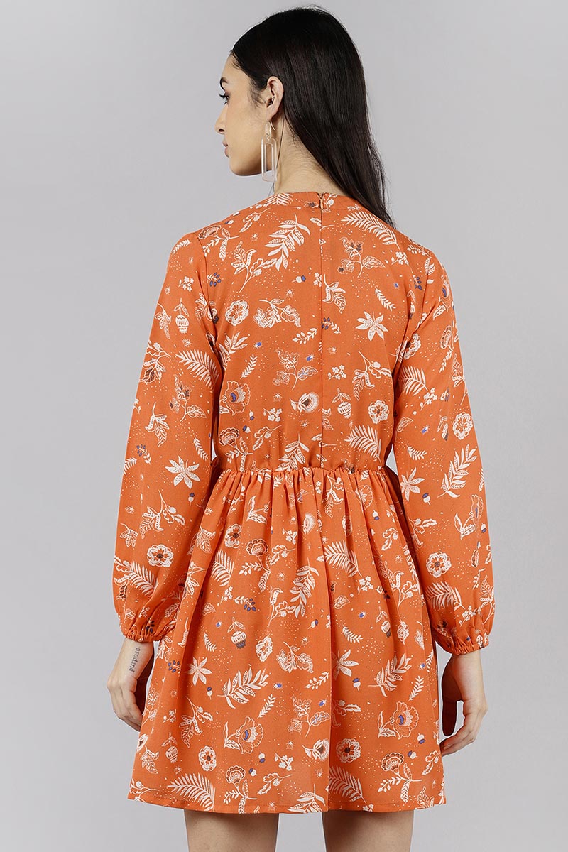 Ahika Women Orange Floral Printed Dress