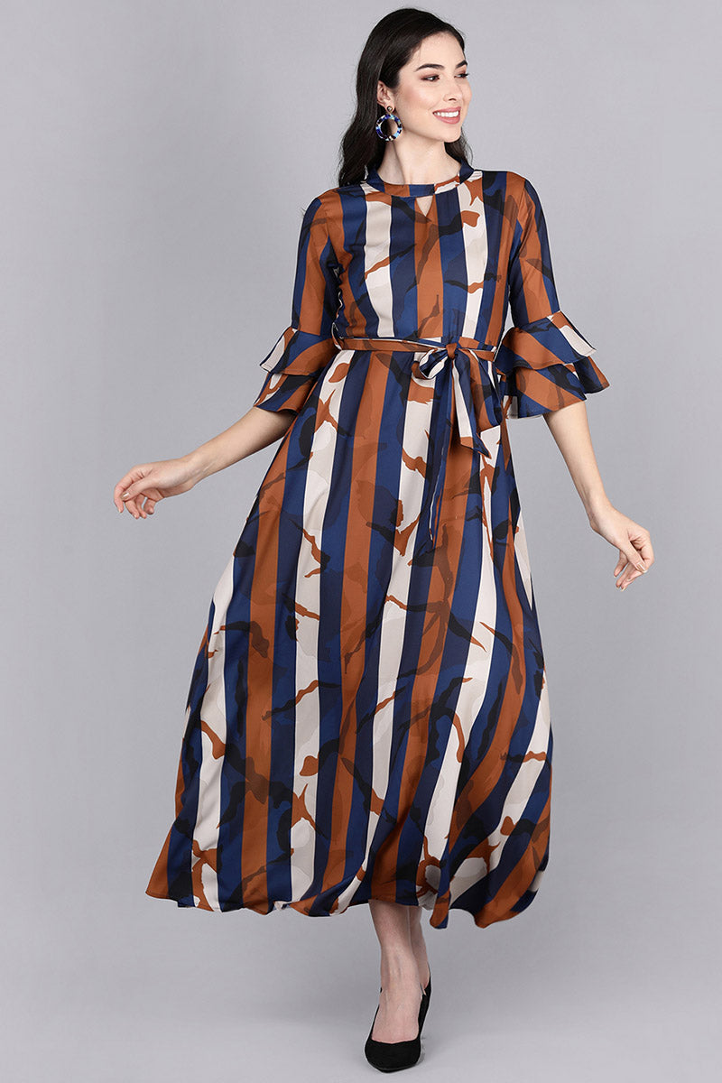 Ahika Women Brown Striped Striped Dress