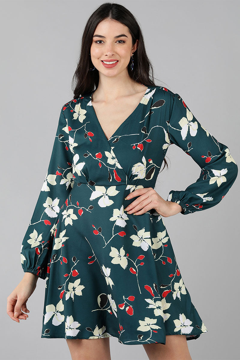 Ahika Women Green Floral Printed Dress