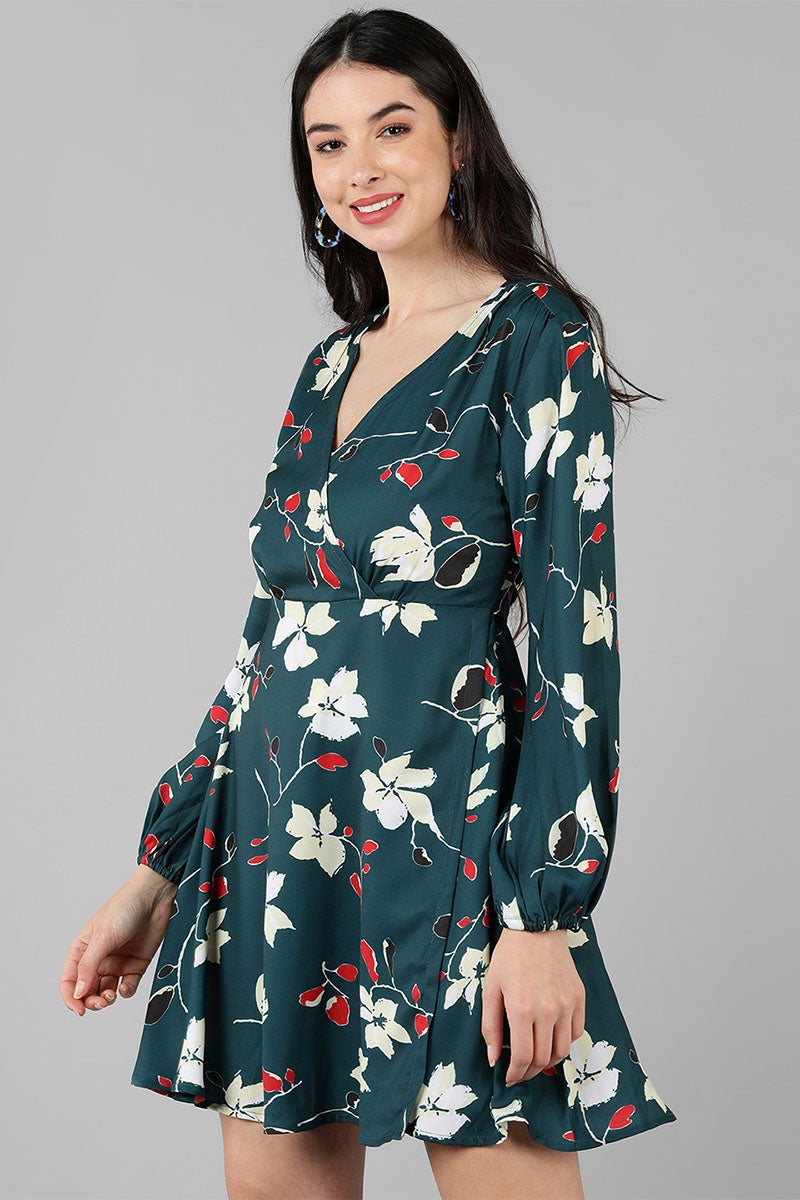 Ahika Women Green Floral Printed Dress