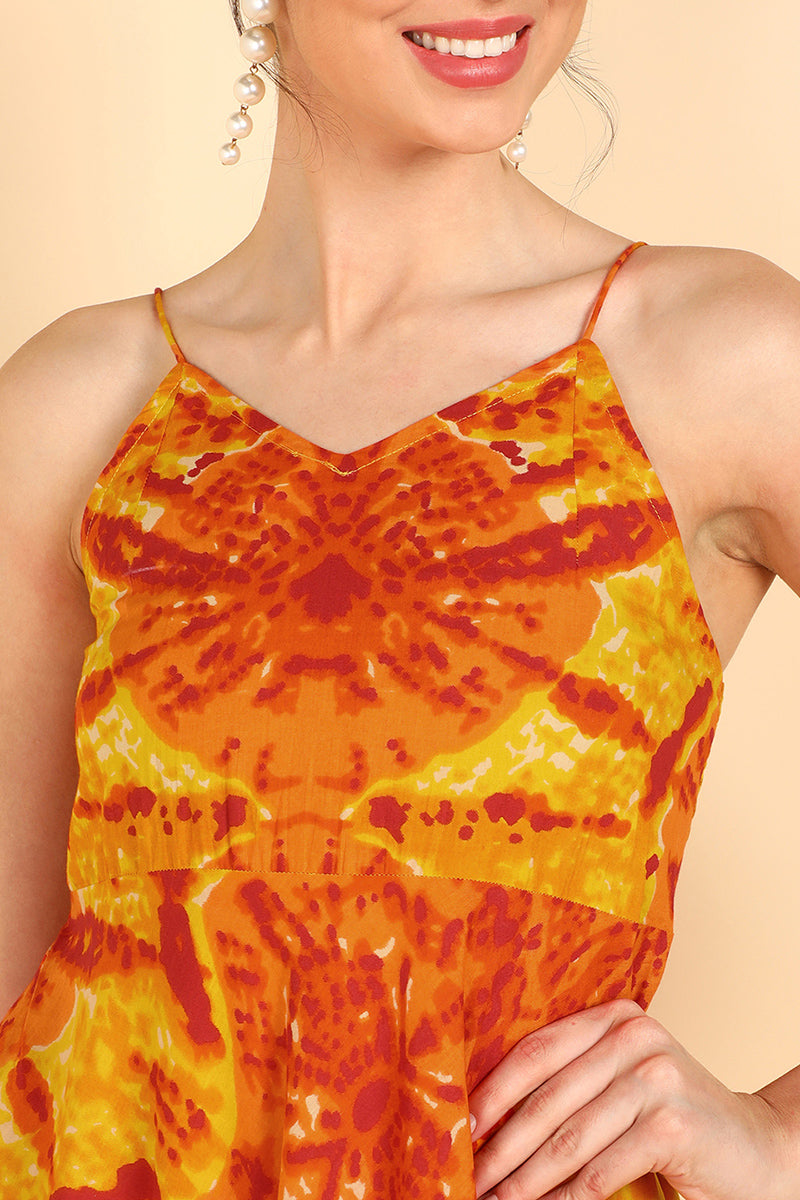 Orange Cotton Tie-Dyed Maxi Dress VD1178