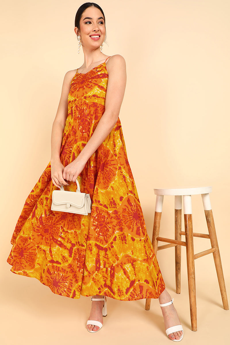 Orange Cotton Tie-Dyed Maxi Dress VD1178