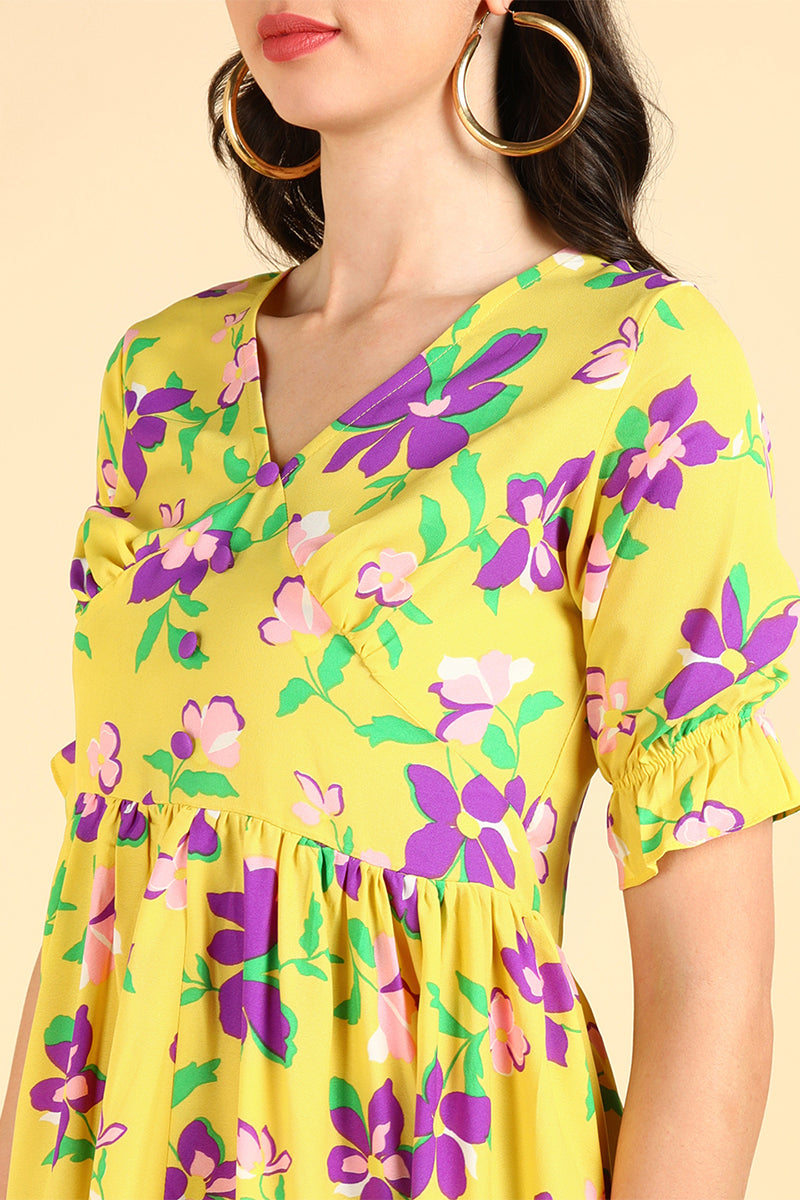 AHIKA Women Yellow Georgette Printed Dress