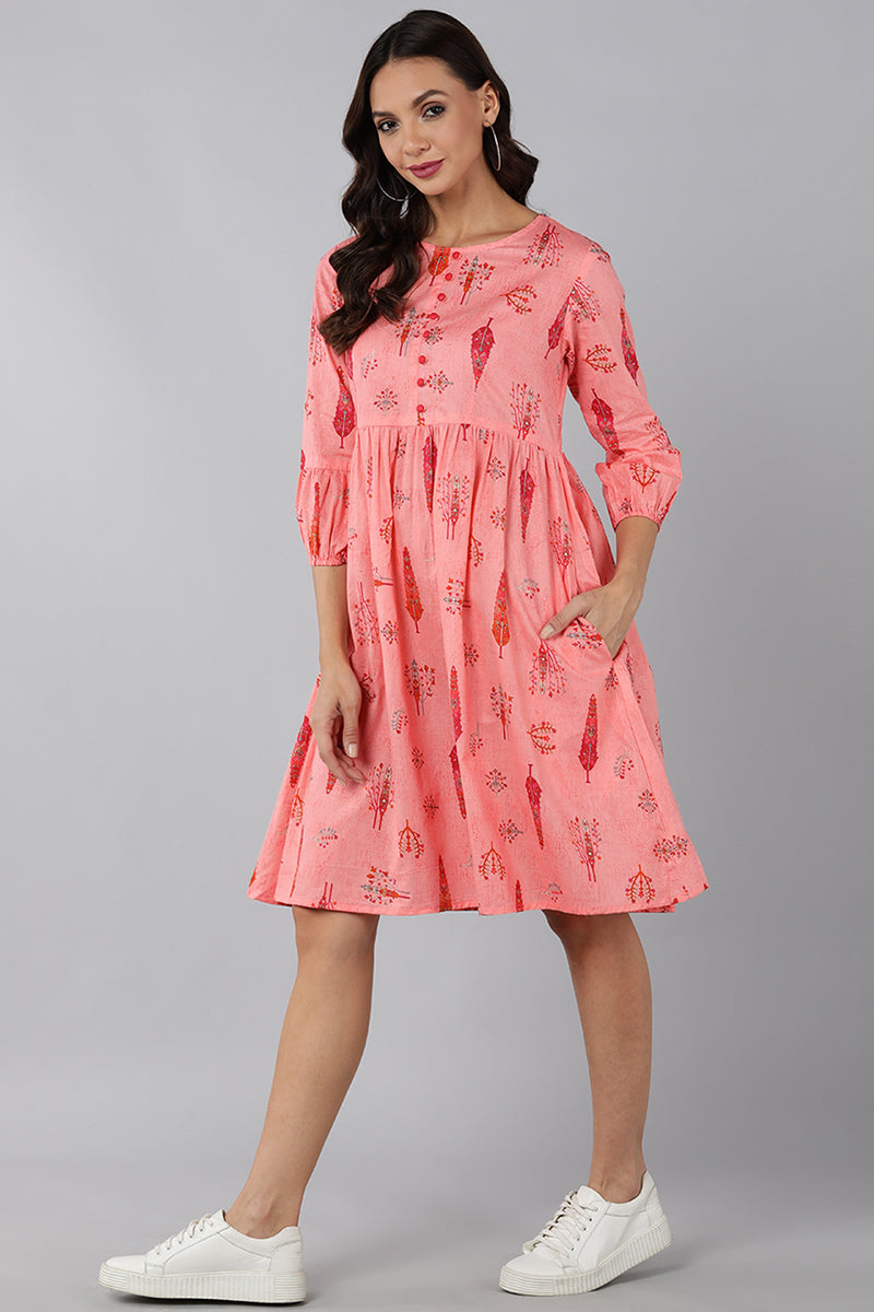Ahika Women Pink Cotton Dress 