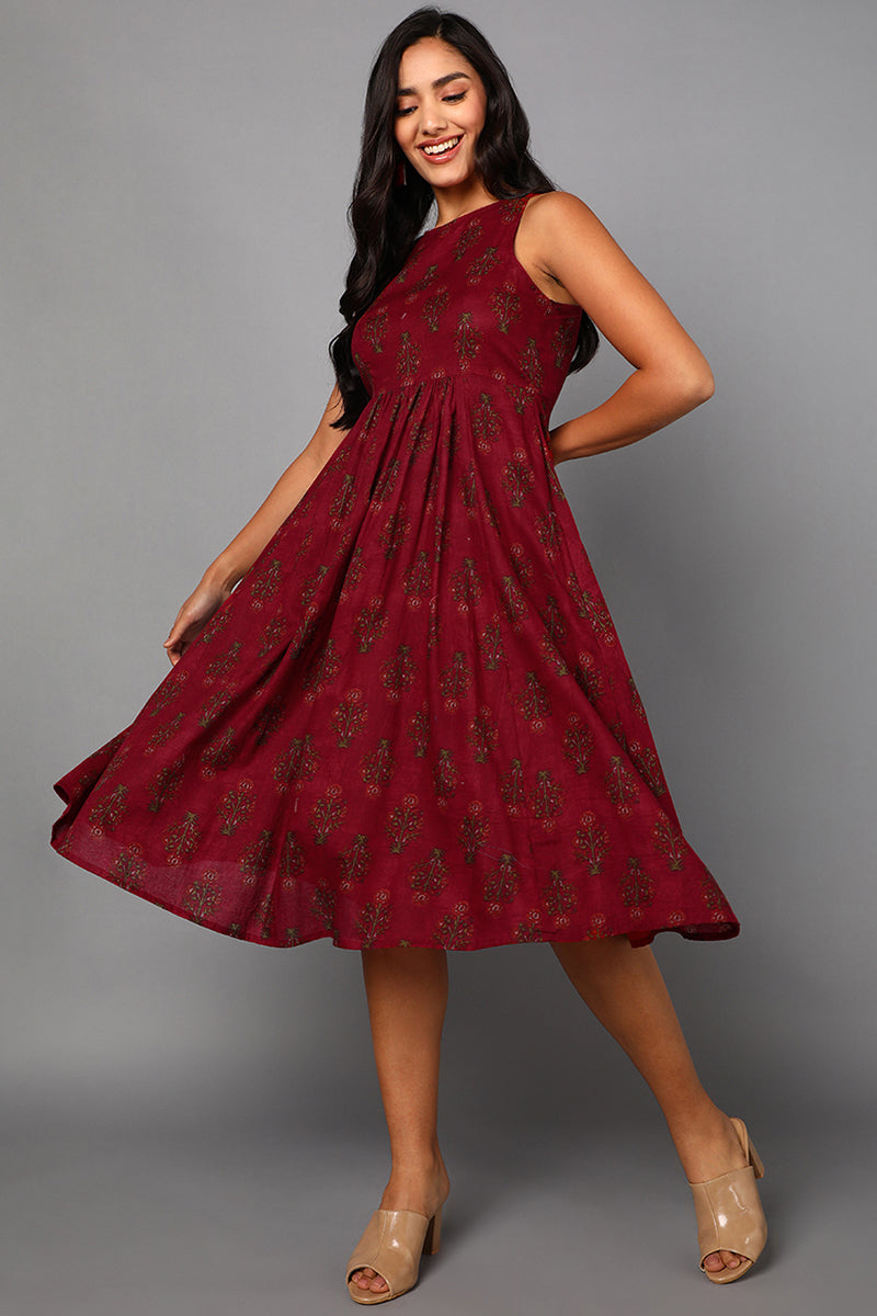 Ahika Women Red Cotton Dress