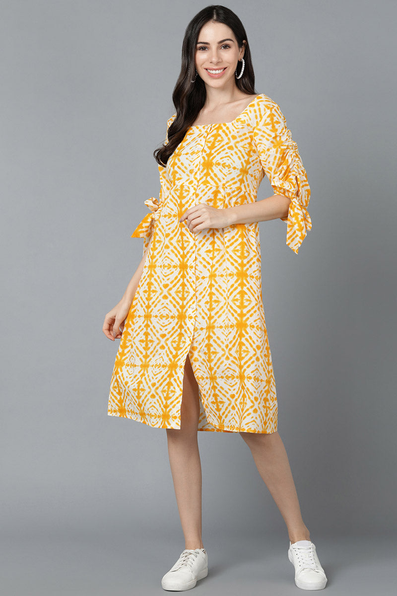 Yellow Cotton Dyed A-Line Midi Dress VD1270