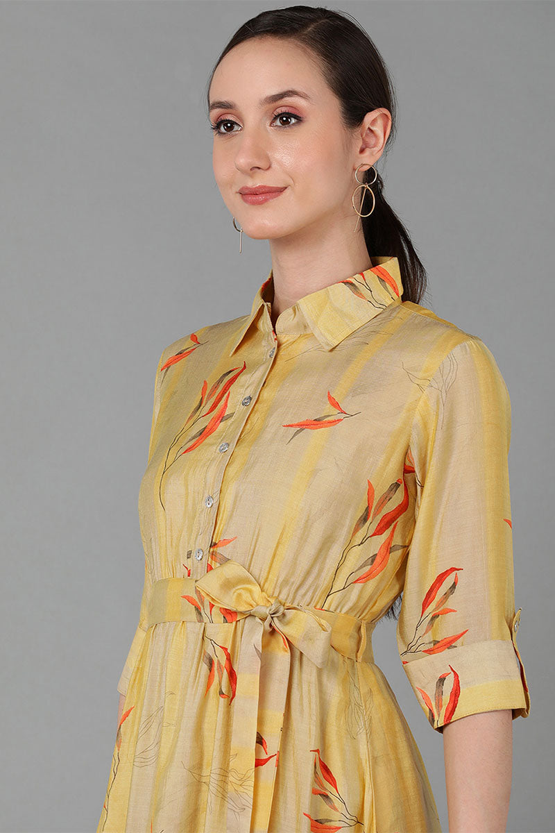 Ahika Women Yellow Polyester Striped Printed 