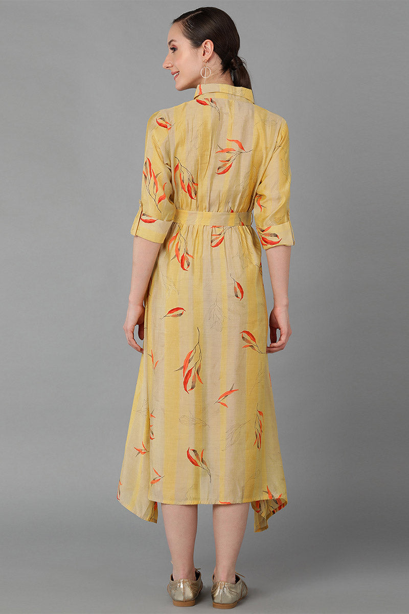 Ahika Women Yellow Polyester Striped Printed 