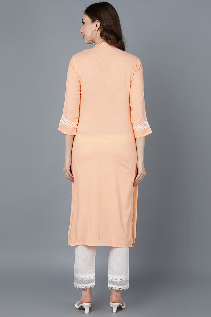 Peach Colour Suit Design/ Peach Kurti Designs Ideas With White Laces /2023  - YouTube