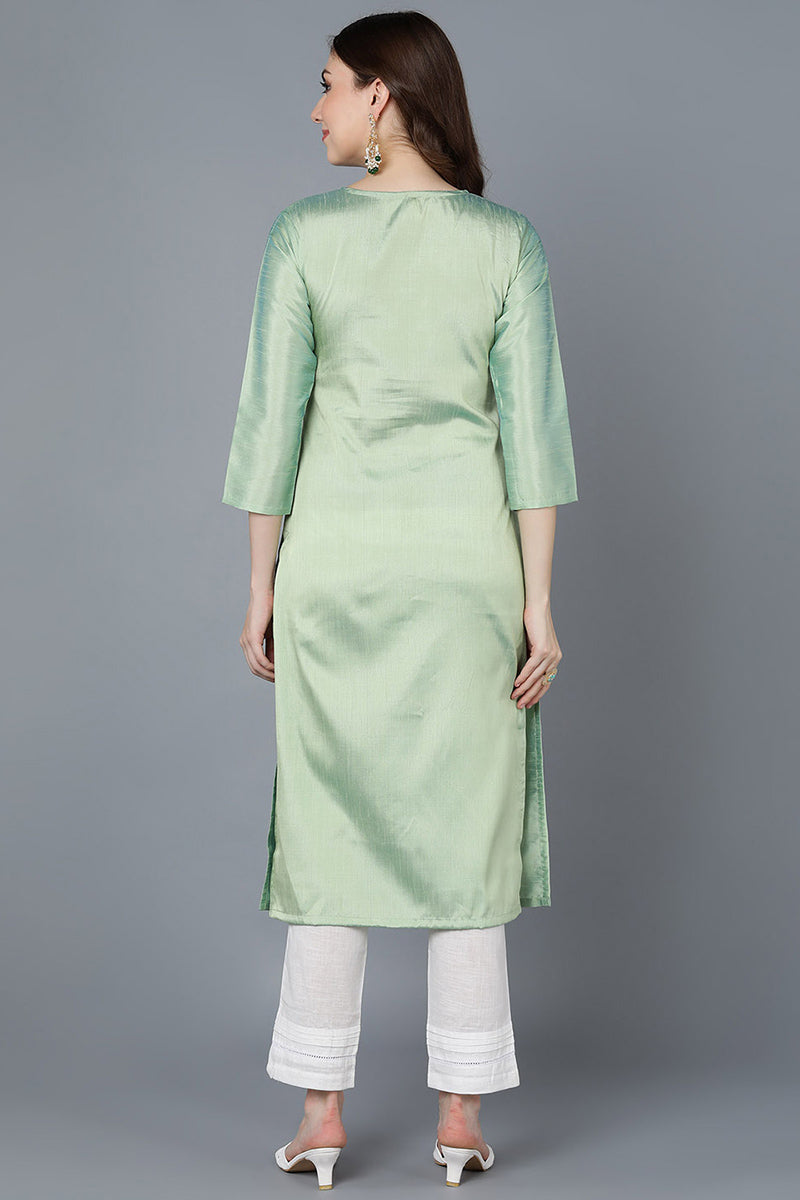 Ahika Women Sea Green Silk Embroidered Kurta 