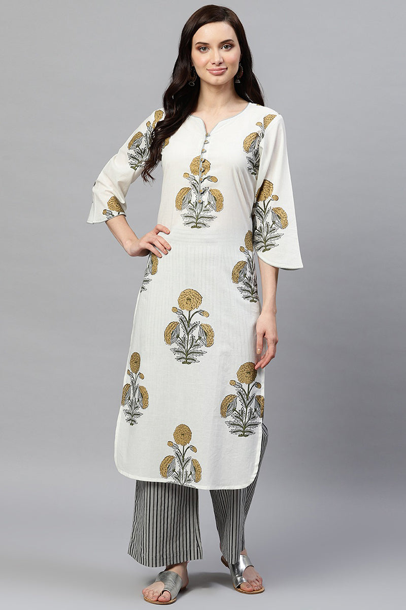 Ahika Women Off White Function Wear Printed Fancy Kurta And Palazzo 