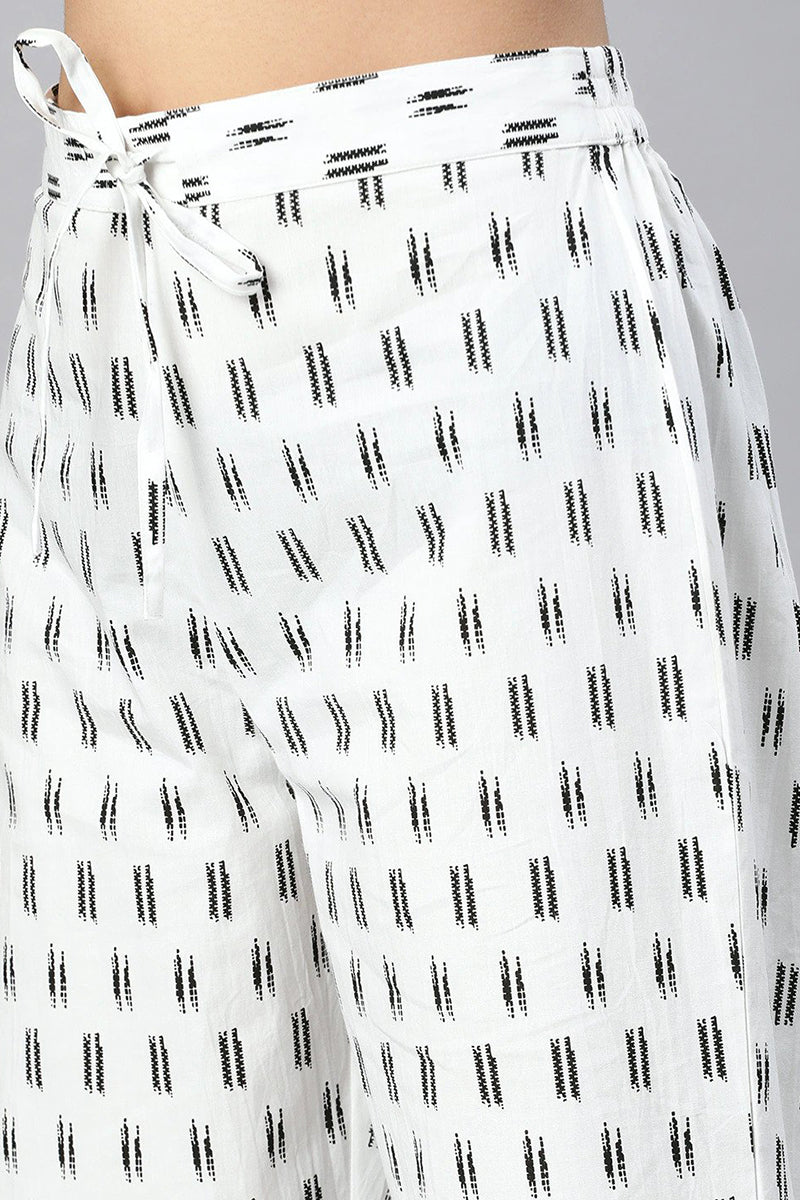 AHIKA Women Black White Embroidered Kurta with Trousers Set