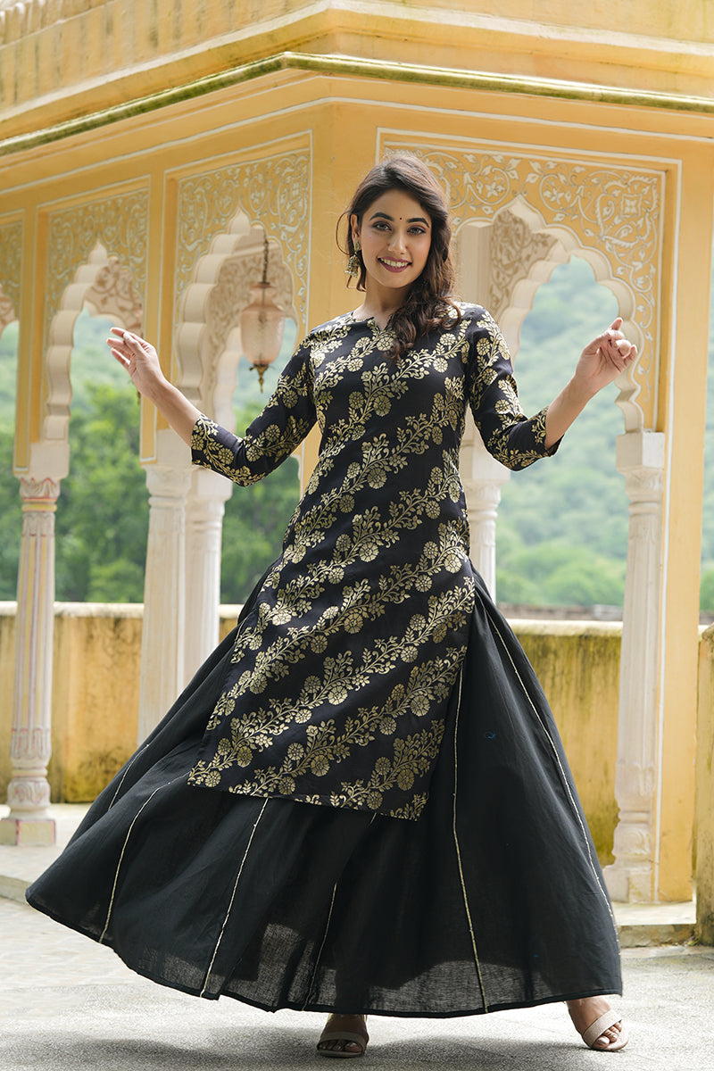 Buy online Black Kurta Skirt Semi-stitched Suit from Suits & Dress material  for Women by Afsana Anarkali for ₹1049 at 83% off | 2024 Limeroad.com