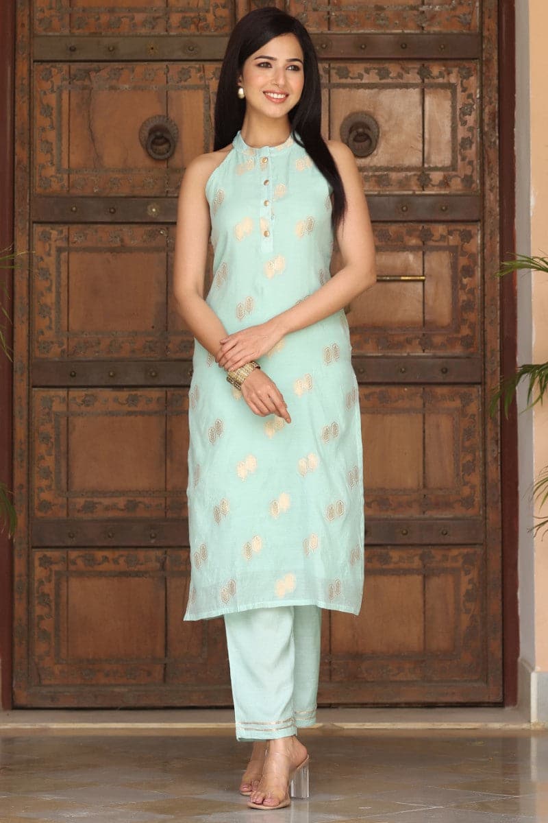 AHIKA Poly-Chanderi Ethnic Motifs Kurta Set