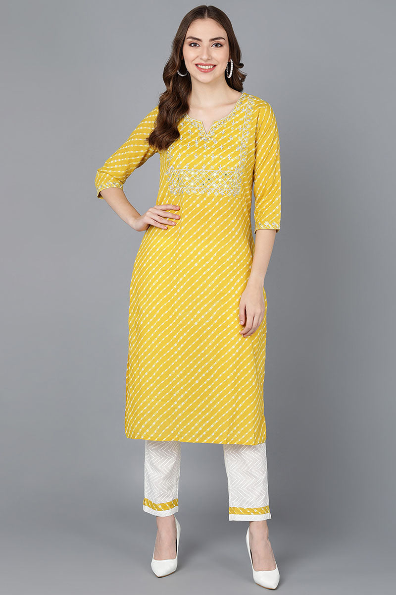 Ahika Women Yellow Pure Cotton Kurta Trousers NA 