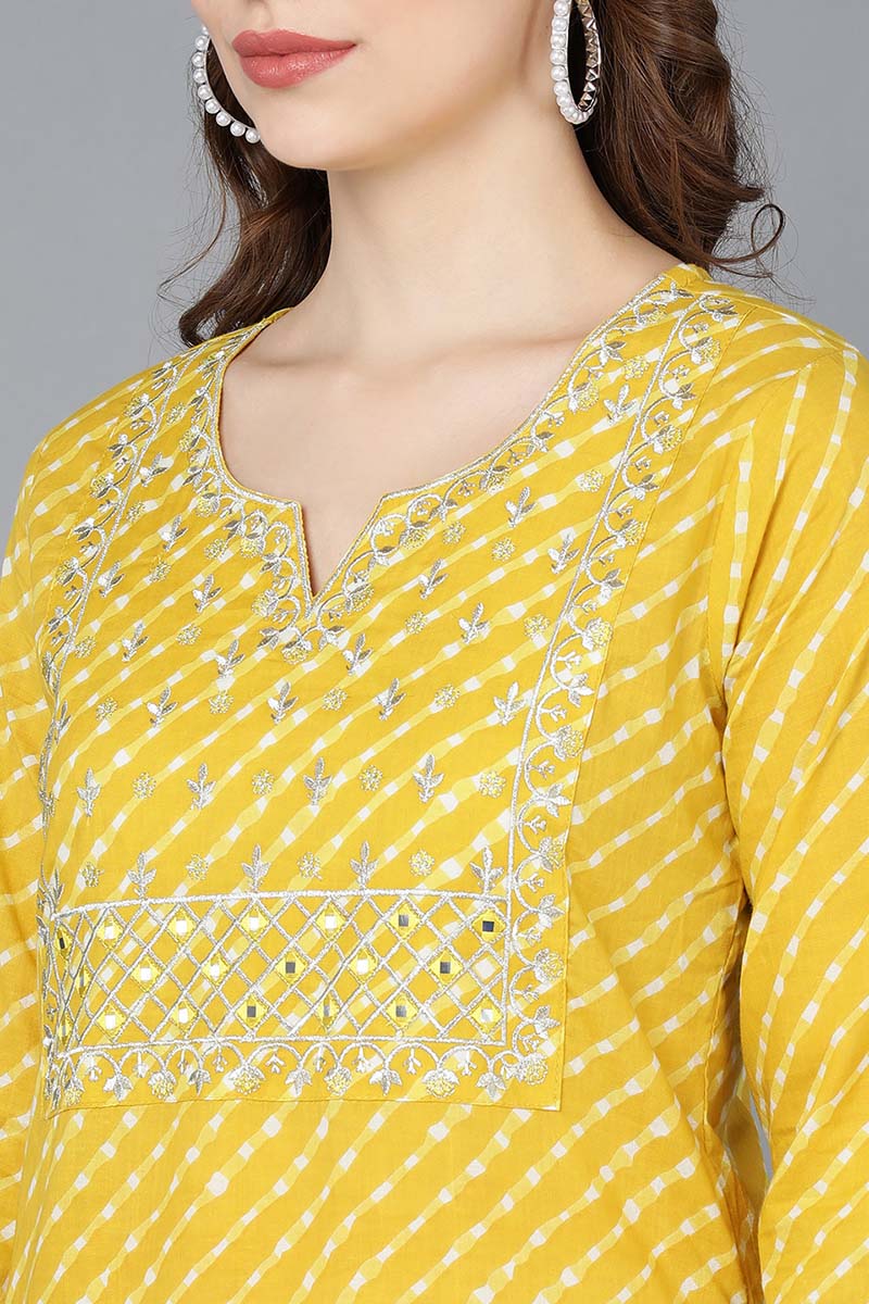 Ahika Women Yellow Pure Cotton Kurta Trousers NA 