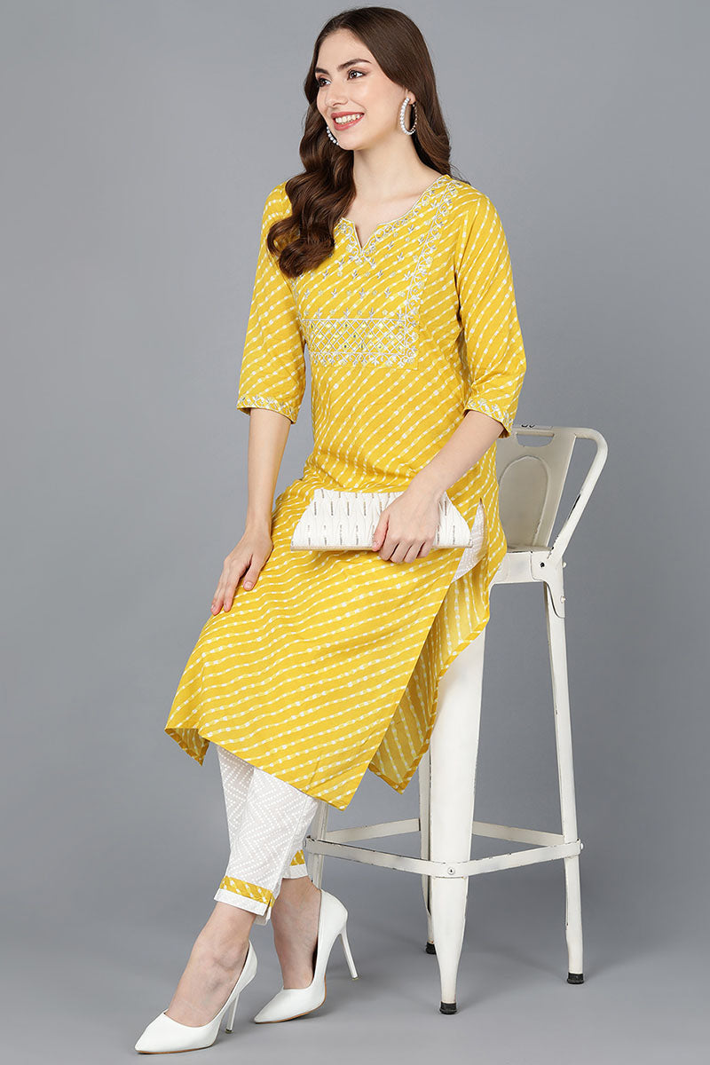 Ahika Women Yellow Pure Cotton Kurta Trousers NA 