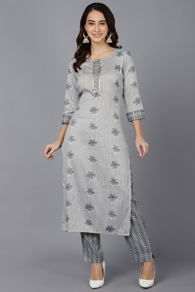 Kurti Dress Online -Jardosi Printed Grey Cotton Kurti -lovelyweddingmall.com