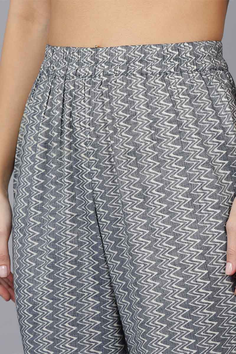 Ahika Women Grey Cotton Blend Kurta Trousers