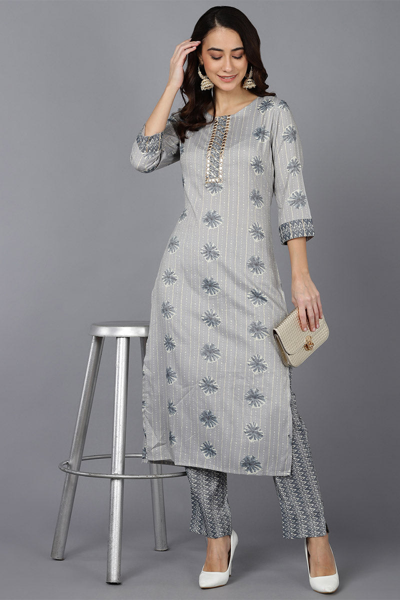 South cotton straight kurti and pant with hand work - Kurti Fashion
