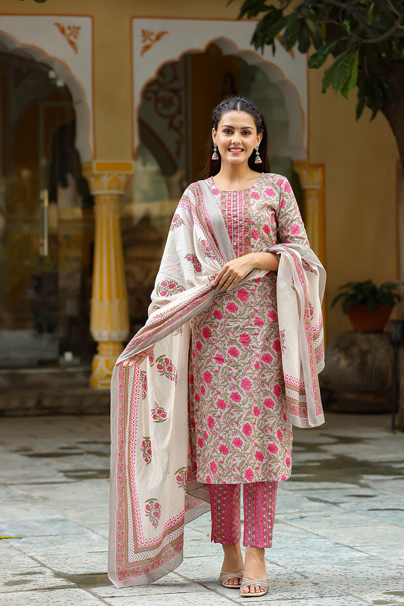 NEW DESIGNER HEAVY COTTON THREAD WORK SUIT WITH PANT AND DUPATTA  Khwaissh
