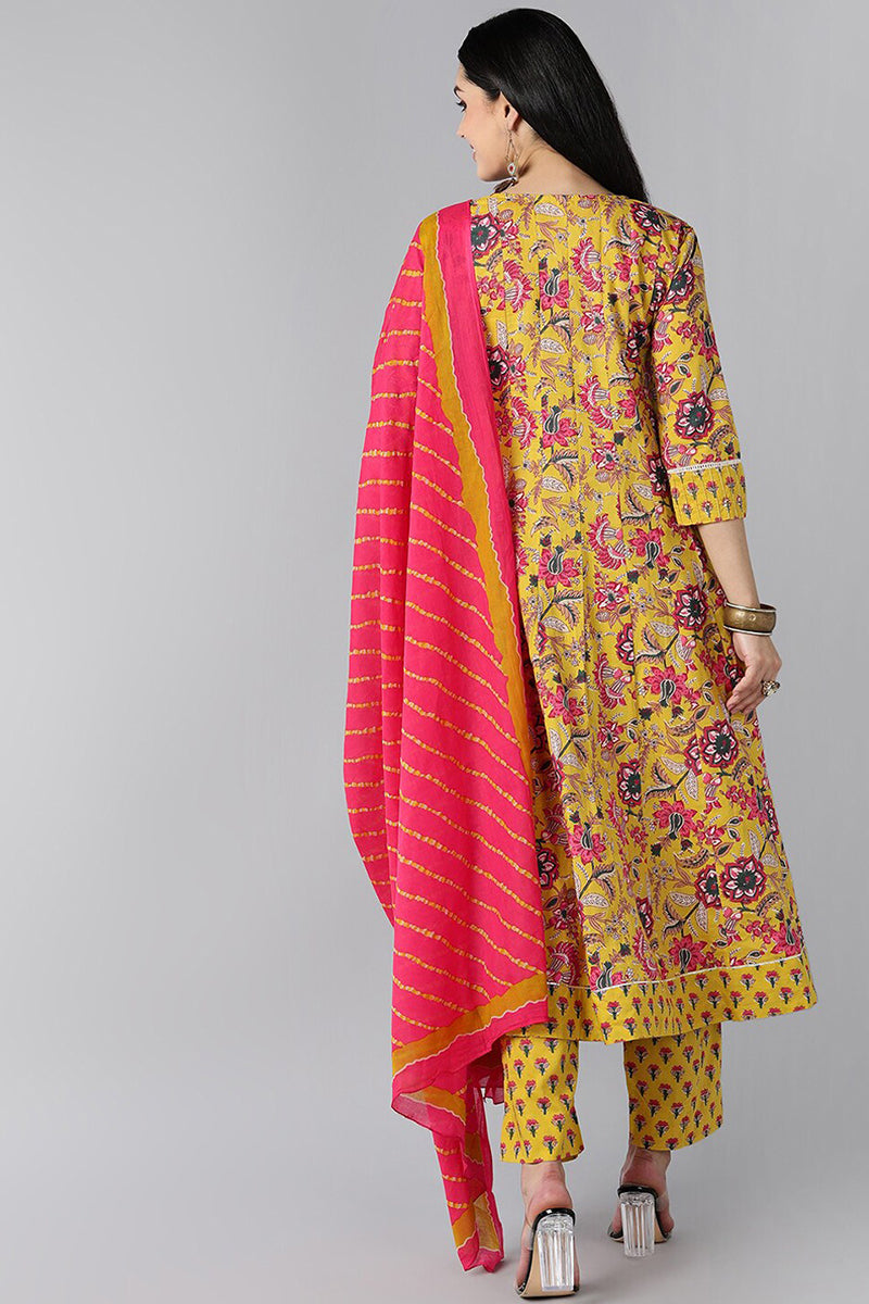 Yellow Ethnic Motifs Printed Regular Rayon Kurta VKSKD1224