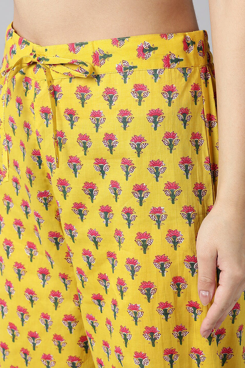 AHIKA Women Yellow Ethnic Motifs Printed Regular Pure Cotton Kurta