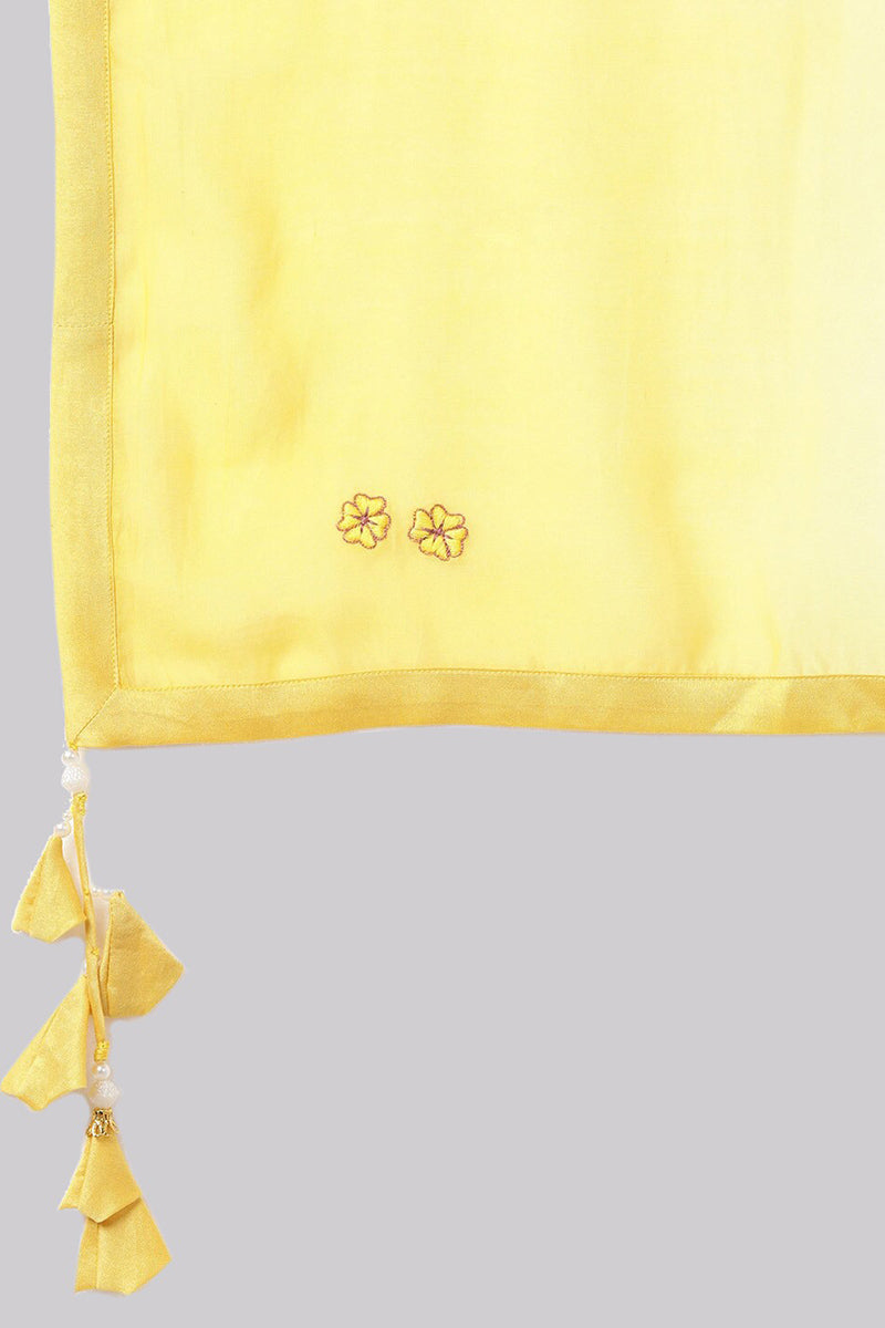 AHIKA Women Yellow Ethnic Motifs Embroidered Thread Work Kurta with Trousers Dupatta Set.