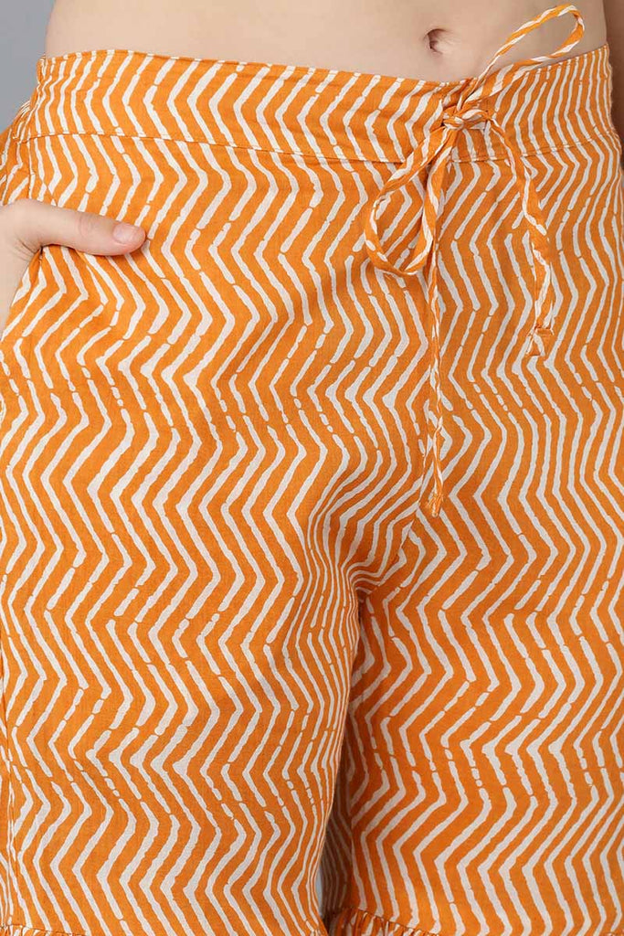 Orange Cotton Straight Kurta Sharara With Dupatta VKSKD1472