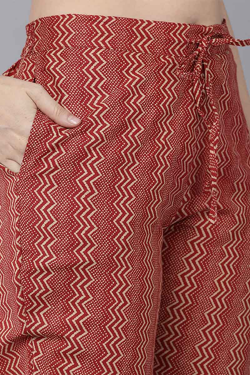 Ahika Women Red Pure Cotton Kurta Trousers With Dupatta