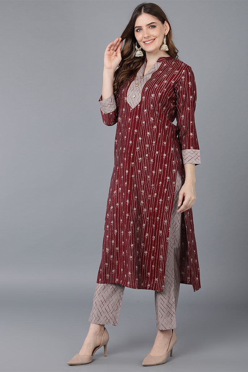 Maroon Poly Silk Straight Kurta Pant With Dupatta VKSKD1552