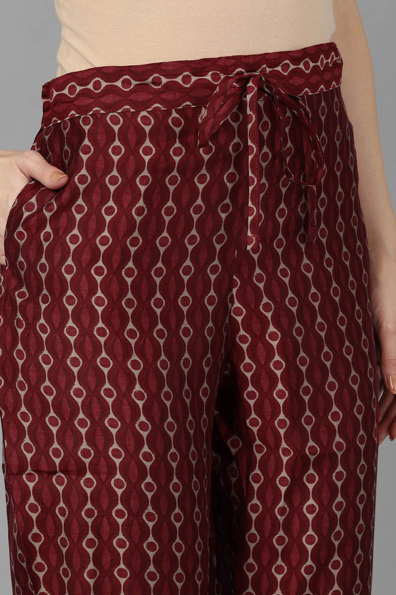 Ahika Women Maroon Poly Silk Printed Kurta Trousers With Dupatta 