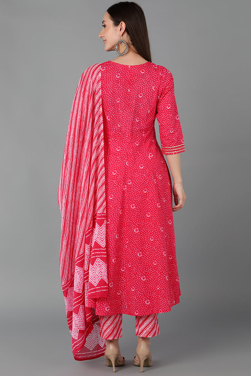 Pink Pure Cotton Anarkali Yoke Design Kurta Pant With Dupatta VKSKD1650