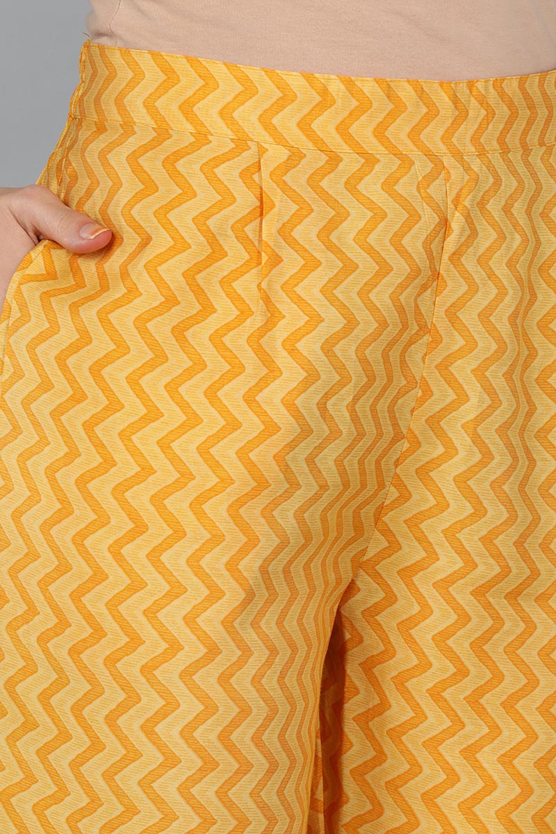 Mustard Silk Blend Ethnic Motifs Straight Kurta Trousers With Dupatta 