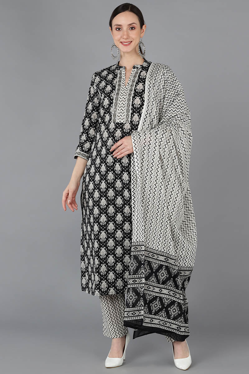 Ahika Women Black Pure Cotton Abstract Printed 