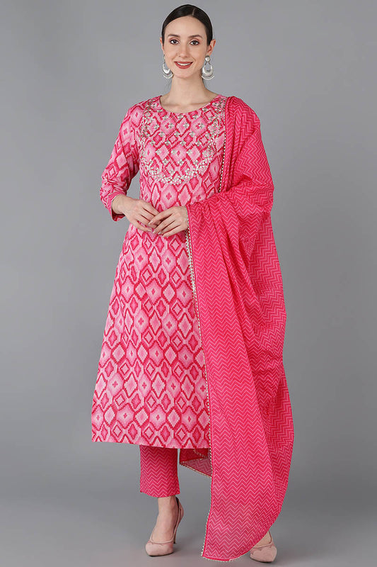 Ahika Women Pink Pure Cotton Yoke Design Abstract