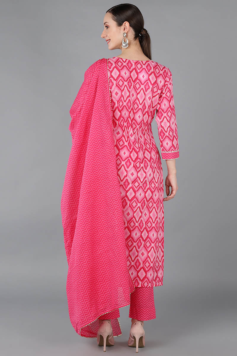 Ahika Women Pink Pure Cotton Yoke Design Abstract