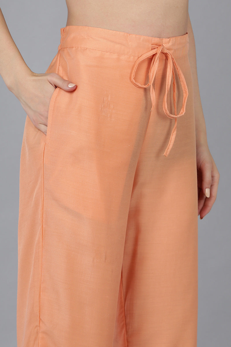 Peach Silk Blend Solid Straight Kurta Trousers With Dupatta 
